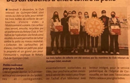 LE CLUB INTERACT DE QUIMPER-ODET DANS LE TELEGRAMME